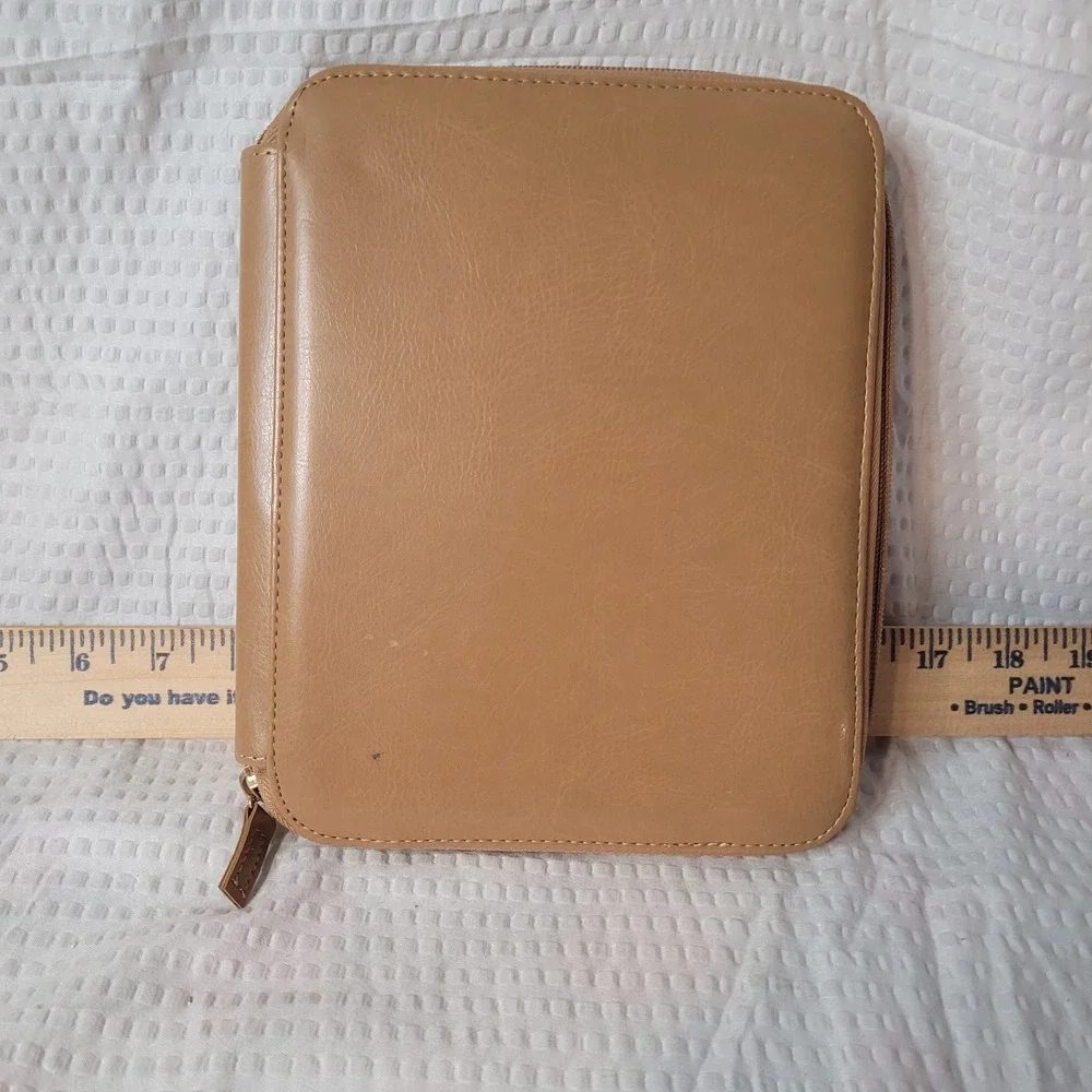 Tan Faux Leather Zip Around Planner Organizer Notebook‎ Folio Tan Brown